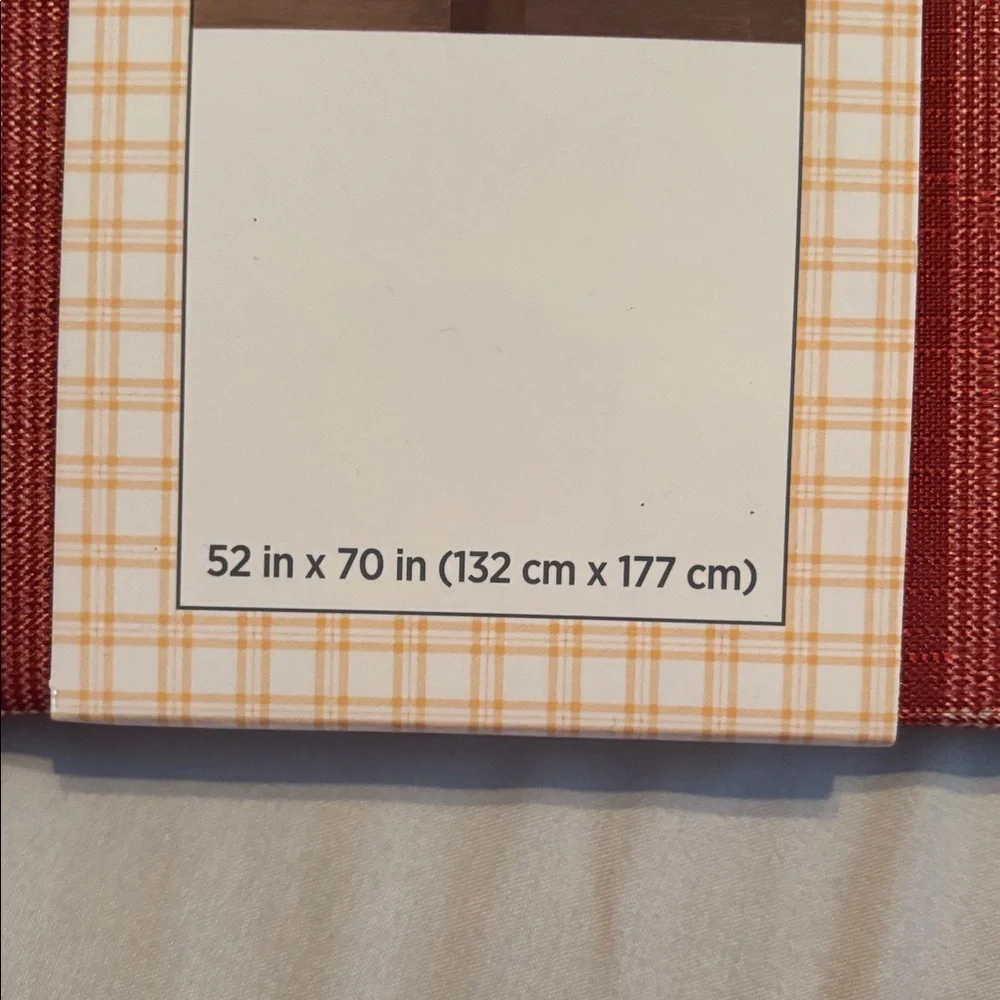 Red fabric Plaid table cloth 52 by 70 inches new